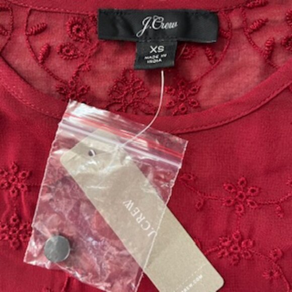 🧡 3/15 NWT J. Crew Balloon Long Sleeve Maroon Embroidered Blouse Women's XS - Picture 5 of 15